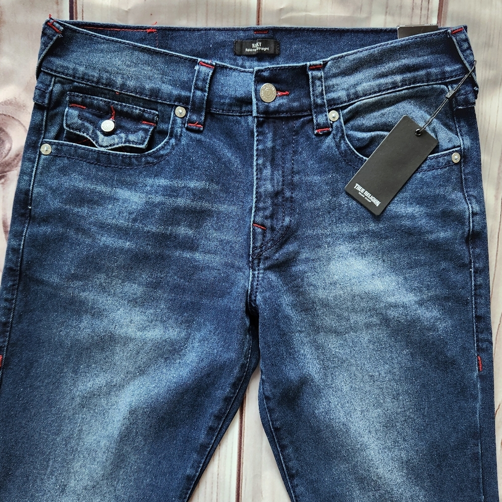 NWT True Religion "Ricky Big T Flap Straight" Leg Blue Jean | Men's Size 34x34 - Picture 4 of 12